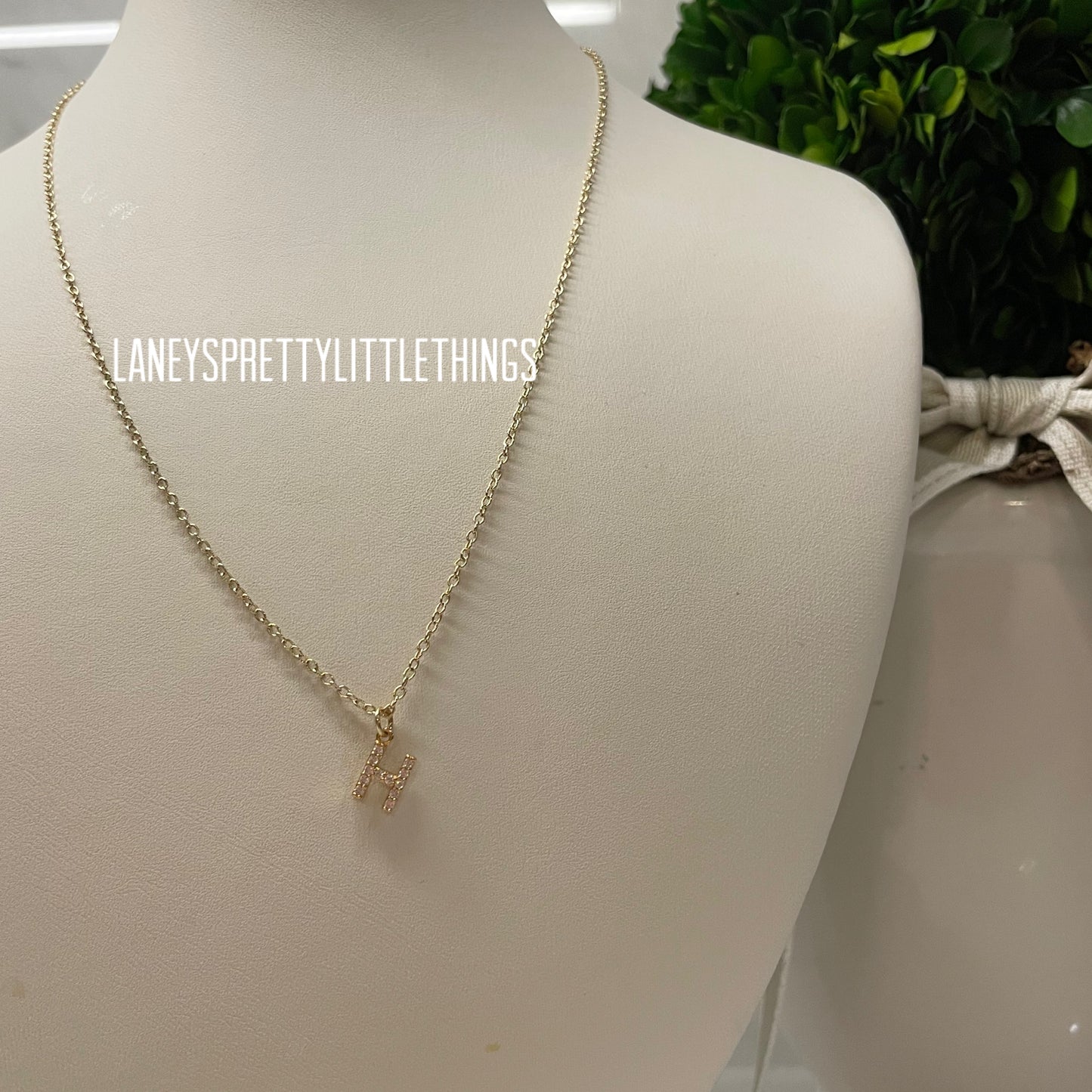 Gold plated crystal initial pendant with chain